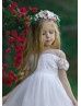 Cold Shoulder Ivory Lace Tulle Short Flower Girl Dress